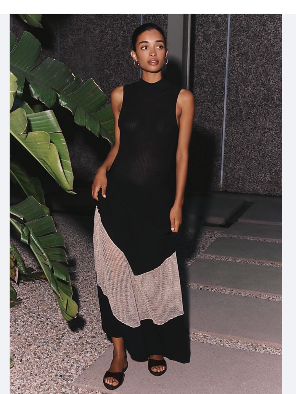 NWT retail $228 size XS #Anthropologie, “Sheer Panel Midi Dress” in black.